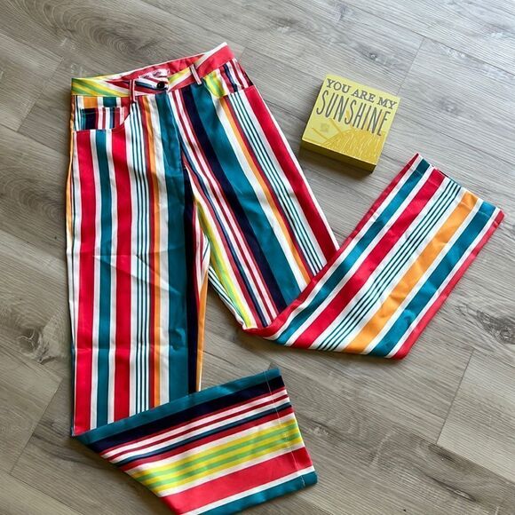 NWT Rainbow Y2k Pants High Waist Bootcut Leg Pants Streetwear Retro Size Small - Picture 1 of 7